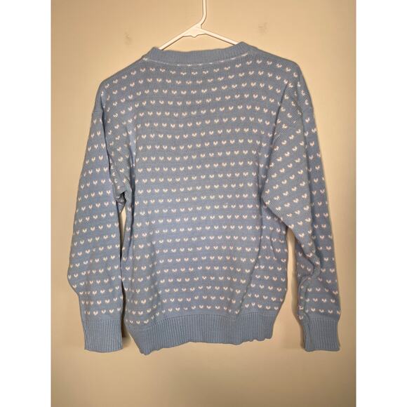 1980s Village Green Pastel Blue Kitty Cats Kawaii Kei Roses Hearts Sweater M - Picture 4 of 4